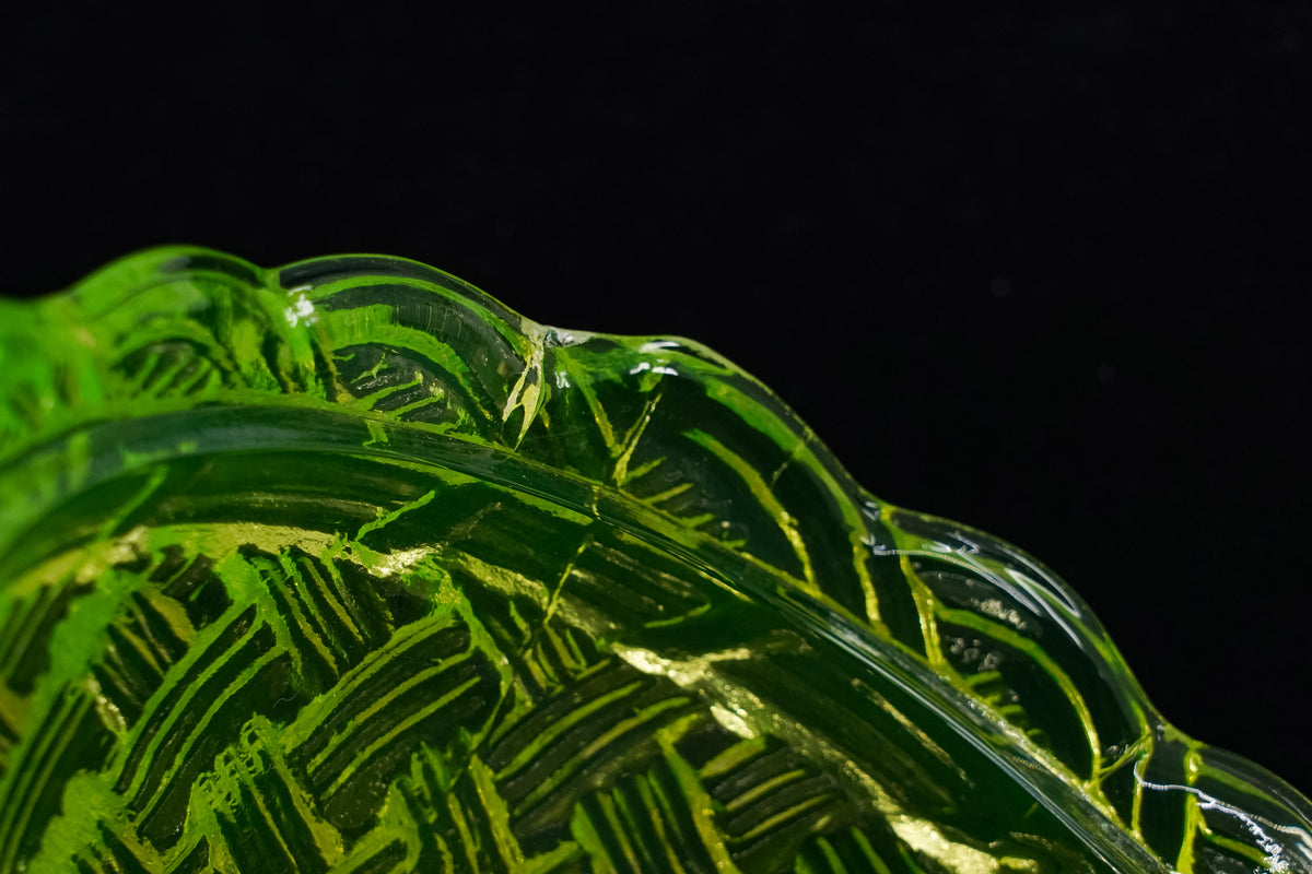 DEFECTIVE Uranium Glass Tableware (Glow under UV) - Jewelry Box / Bowl with Lid - Vintage Large Hen, Czech Republic