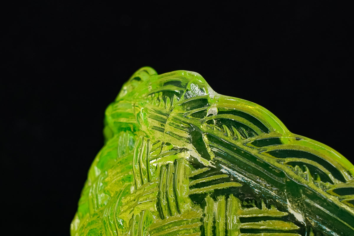DEFECTIVE Uranium Glass Tableware (Glow under UV) - Jewelry Box / Bowl with Lid - Vintage Large Hen, Czech Republic