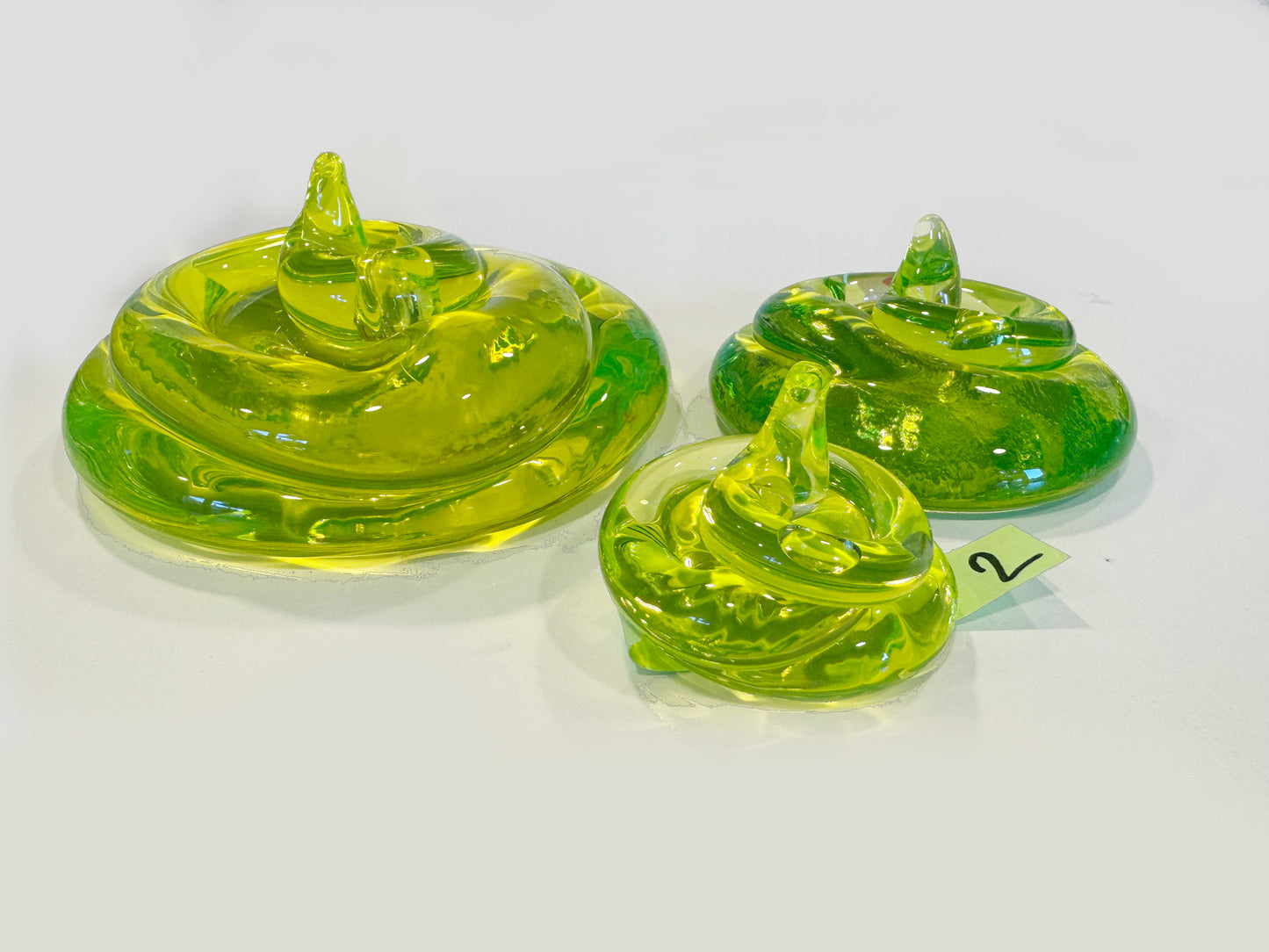 Uranium Glass Baby Mini POOP Paper-Weight – Handmade UV-Reactive Art Figurines, Czech Republic