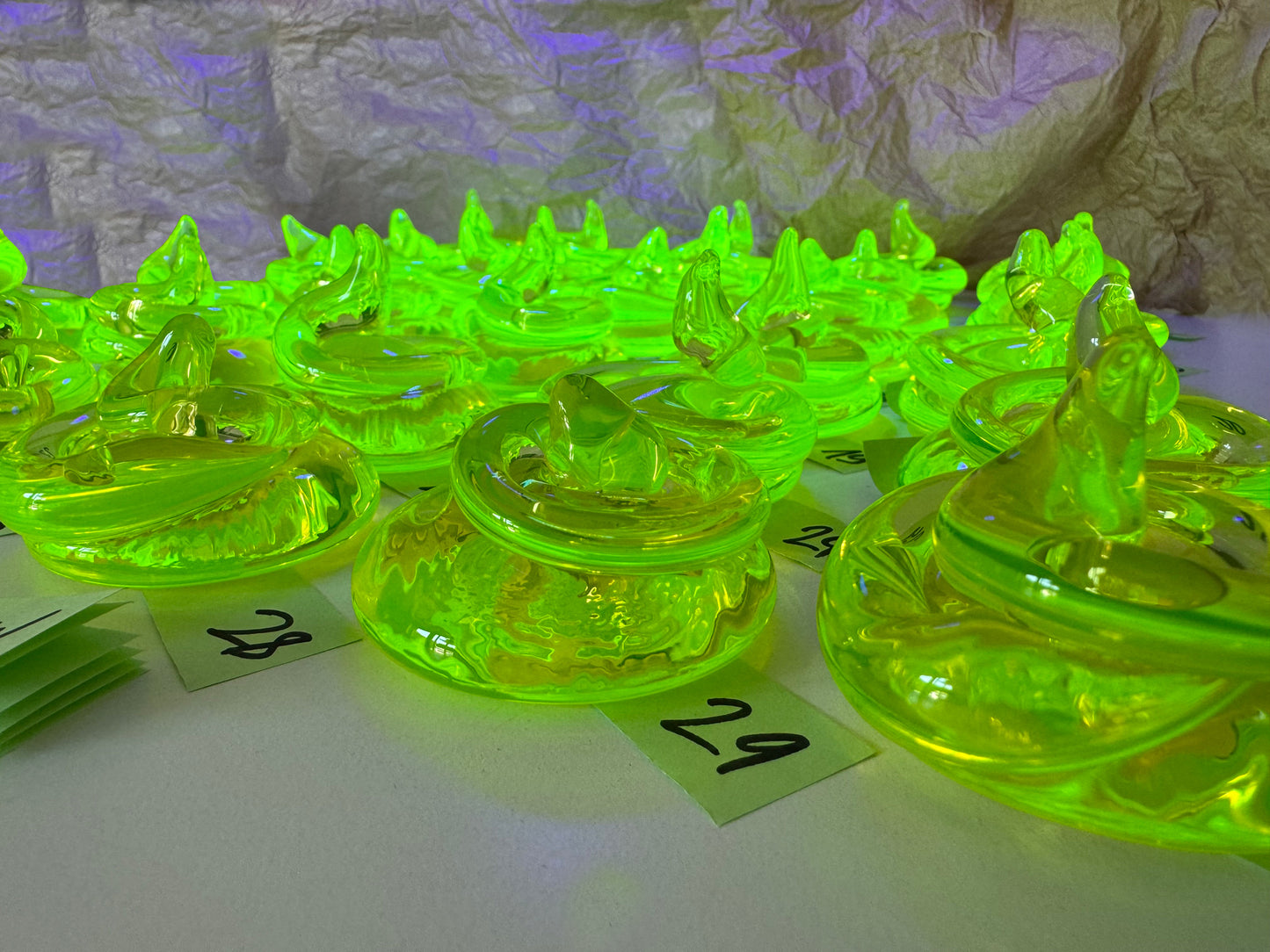 Uranium Glass Baby Mini POOP Paper-Weight – Handmade UV-Reactive Art Figurines, Czech Republic