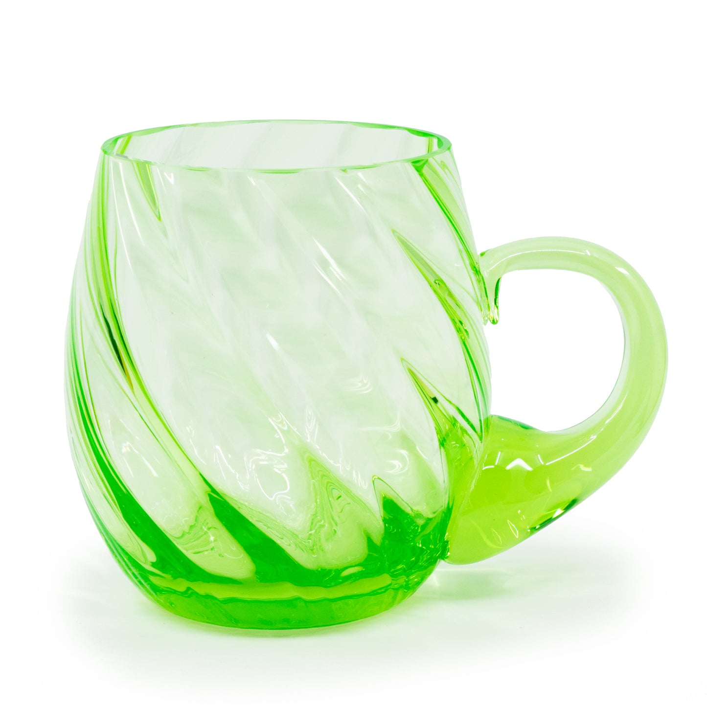 GREEN Uranium Glass Tableware (Glow under UV, No hot water) - Beer Glass Twisted, Czech Republic