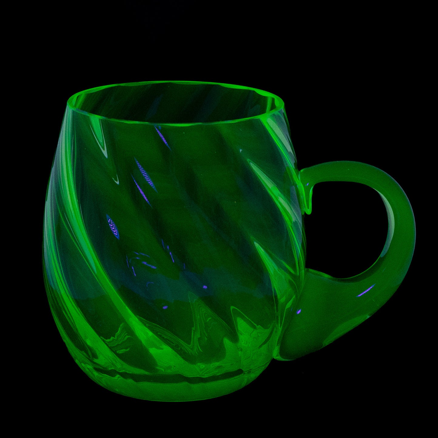 GREEN Uranium Glass Tableware (Glow under UV, No hot water) - Beer Glass Twisted, Czech Republic