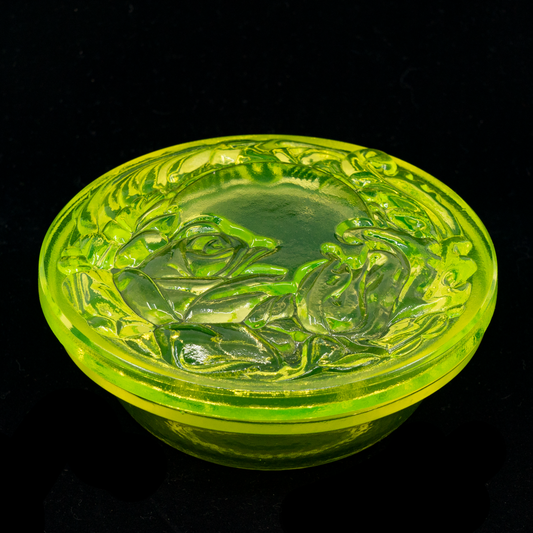 Uranium Glass Tableware (Glow under UV) - Jewelry Box / Bowl with Lid - Rose, Czech Republic