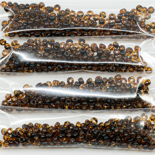 OUTLET 10 grams Preciosa Ornela Seed Beads, Round Hole, Loose, 6/0, Transparent Light Topaz Yellow Travertin (10020-86800), Glass, Czech Republic