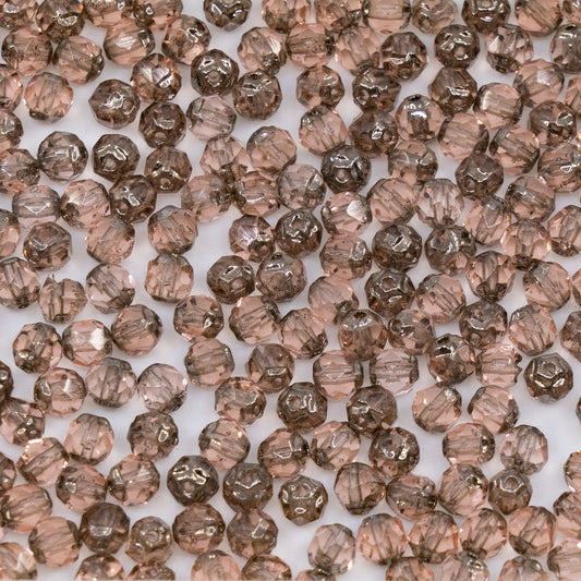 OUTLET 250g/50g Fire Polished Faceted Beads Cathedral, 4 x 4 mm, Transparent Pink 90711 (70110-90711), Glass, Czech Republic