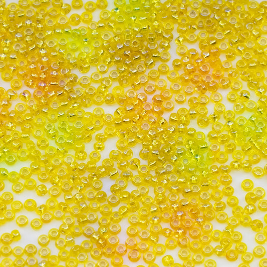 OUTLET 10g Rocailles PRECIOSA seed beads, 10/0, Yellow Silver Lined AB (87019), Glass, Czech Republic