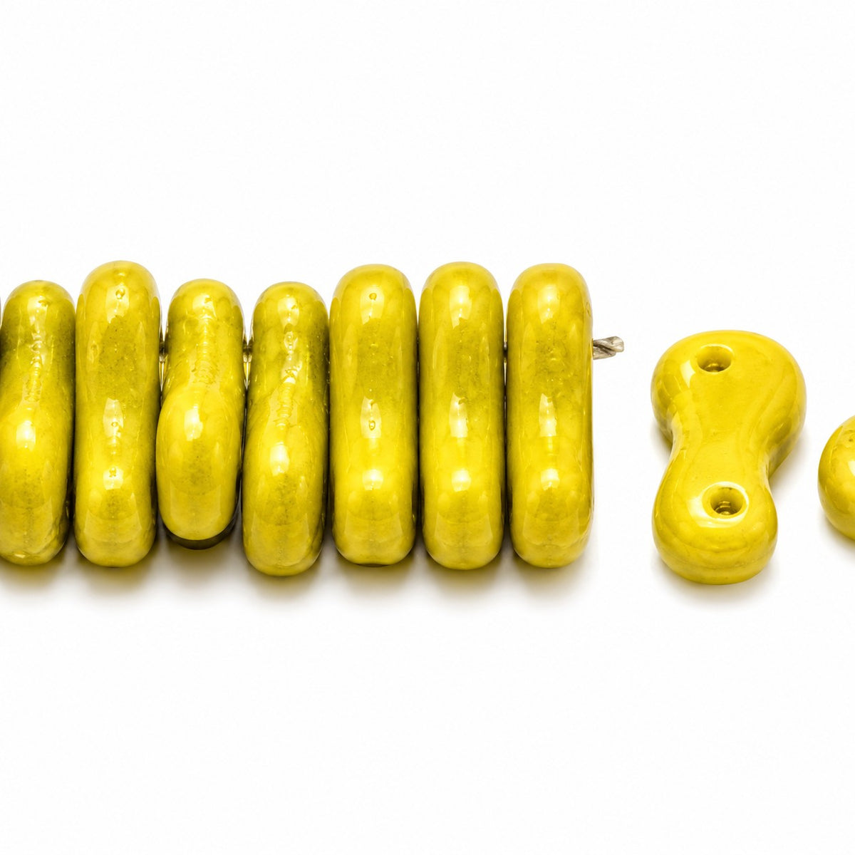 2-Hole Pressed Beads, Opaque Green (53400), Glass, Czech Republic