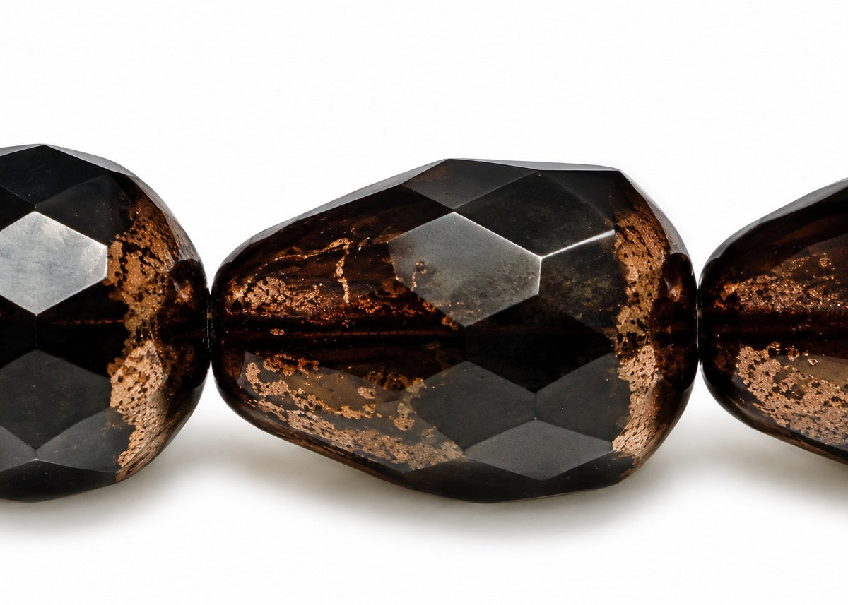 Fire Polished Faceted Teardrop Beads, Black Bronze (23980-14415), Glass, Czech Republic