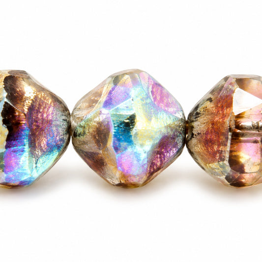 Special Cut Faceted Fire Polished Beads. Smashed, X3154 Stain Strong Ab (x3154-86805-28701), Glass, Czech Republic