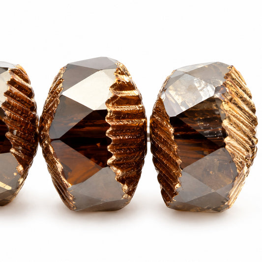 Faceted Special Rondelle Beads Fire Polished, Transparent Gray Bronze (40020-14415), Glass, Czech Republic