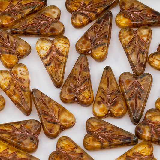 OUTLET 250g/50g Heart Leaf Bead, 16 x 11 mm, Crystal Travertin Copper Lined (00030-86800-54319), Glass, Czech Republic