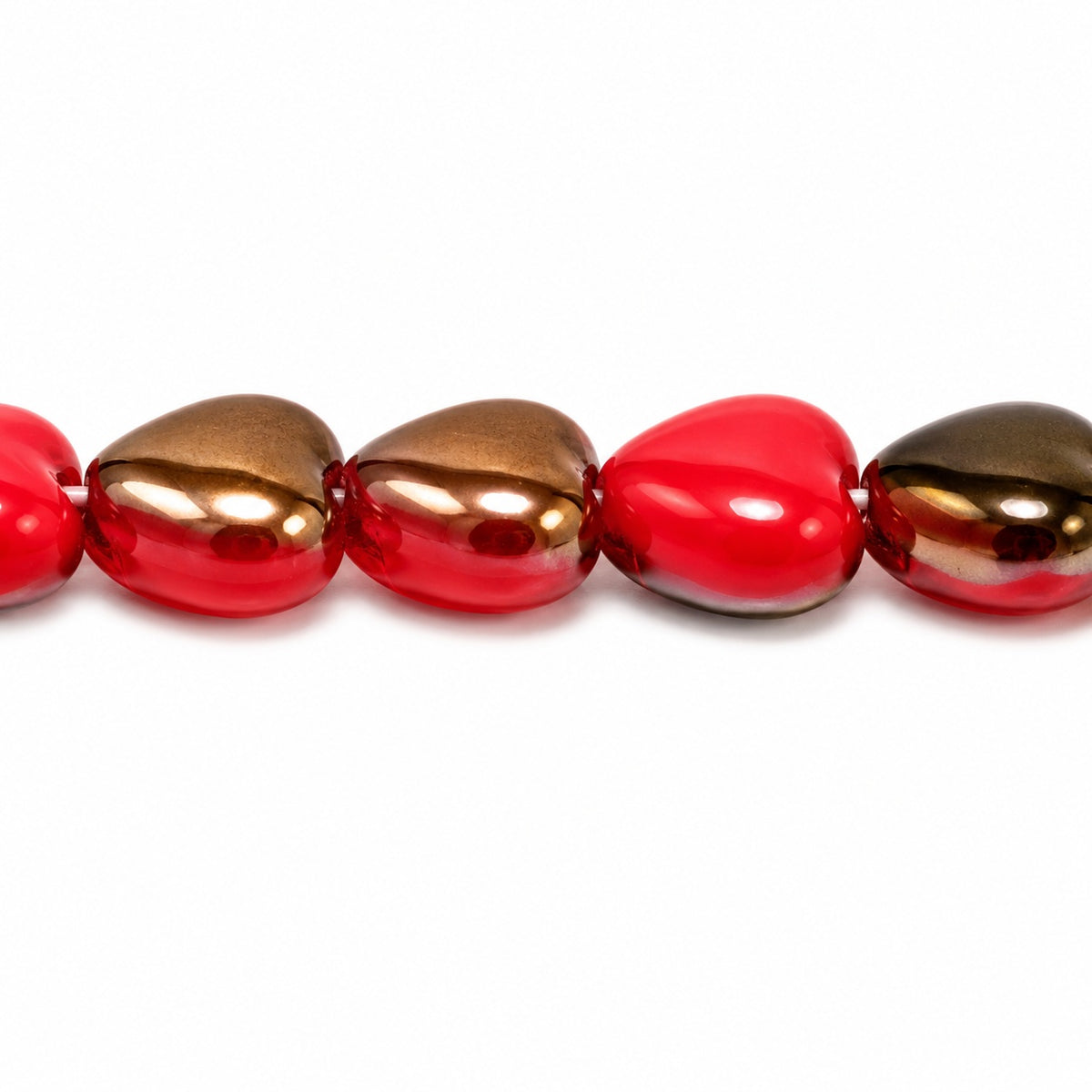 Heart Beads, Red Crystal Bronze Capri (93190-22601), Glass, Czech Republic