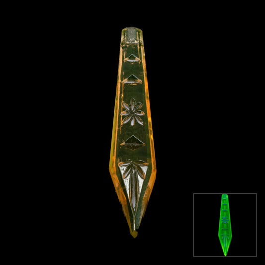 1 pc Uranium Chandelier Trimming Star Cut Icicle Drop (approx. 64x13mm), Amber, Hand Cut and Polished Glass, Czech Republic, OUTLET