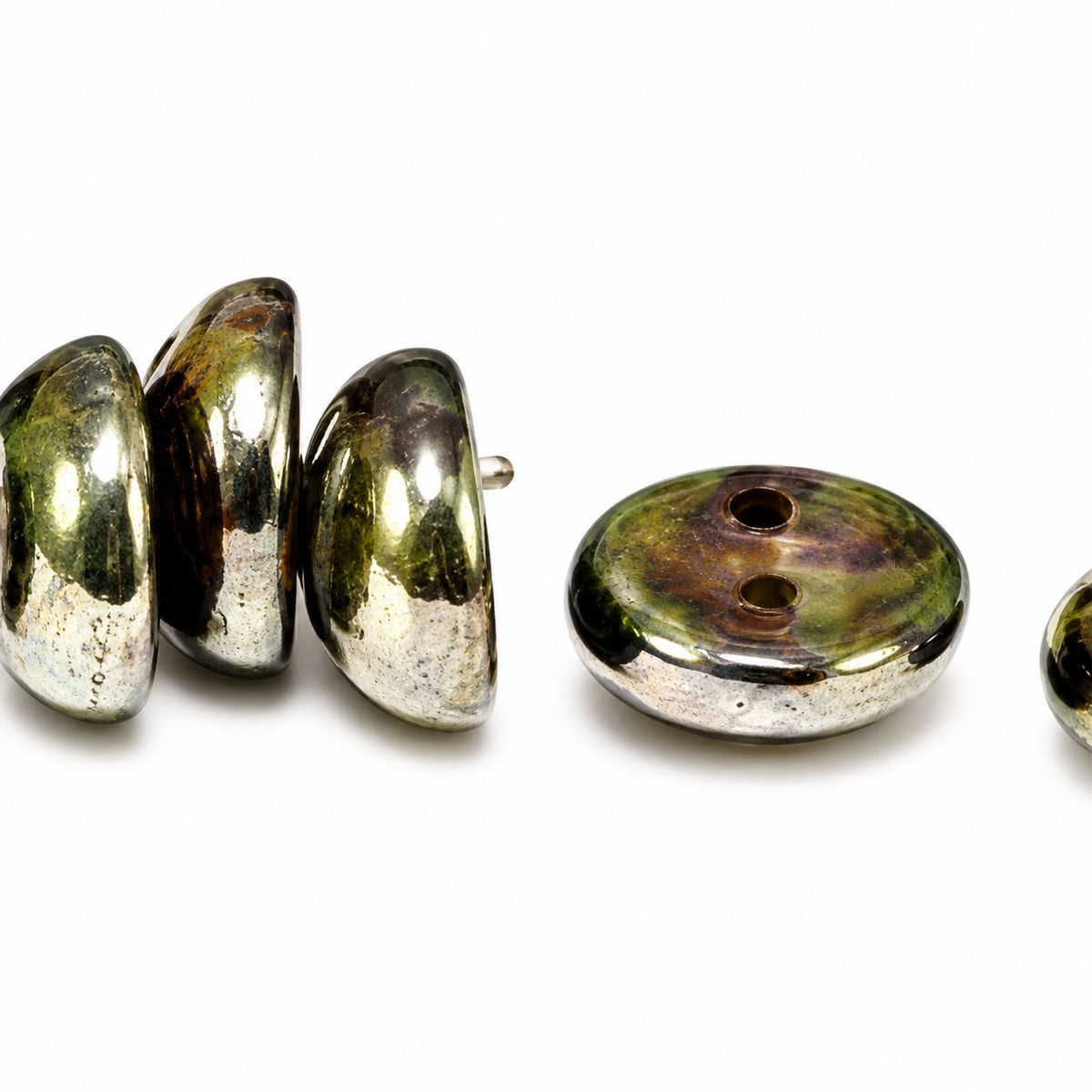 Piggy Beads, Opaque Green Stain With Luster Blue (53400-65431), Glass, Czech Republic