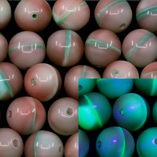 OUTLET 10 grams Round Druck Beads, 12 x 12 mm, Mixed Pink Green Uran (mixed-pink-green-uran), Glass, Czech Republic