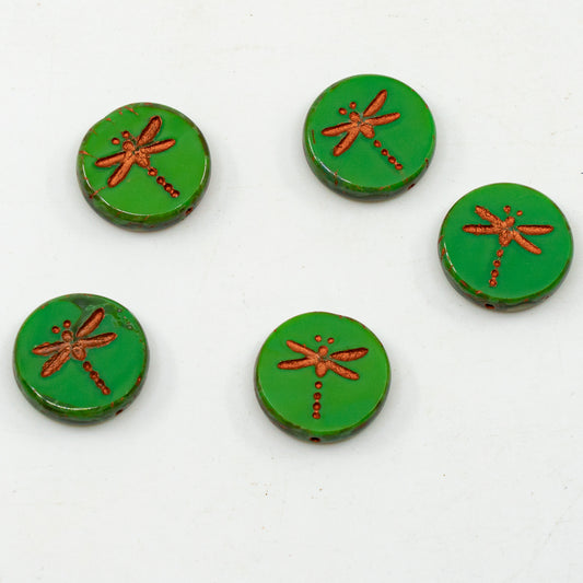 アウトレット 10グラム テーブルカット トンボビーズ、17 x 17 mm、Opaue グリーン銅線入り (OPAUE-GREEN-54200)、ガラス、チェコ共和国