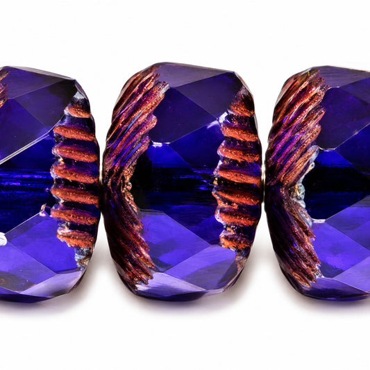 Faceted Special Rondelle Beads Fire Polished, Transparent Blue Stain Strong (30080-86805), Glass, Czech Republic