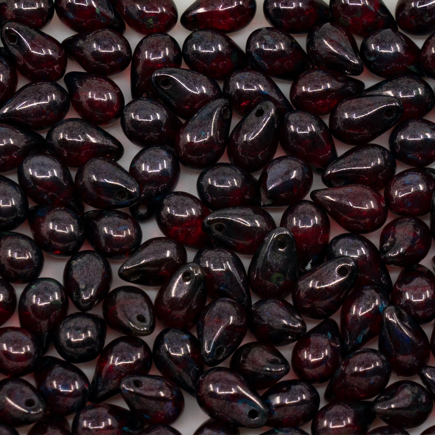 OUTLET 250g/50g Teardrop Drop Beads, 6 x 9 mm, Transparent Red Stain With Luster Blue (90090-65431), Glass, Czech Republic