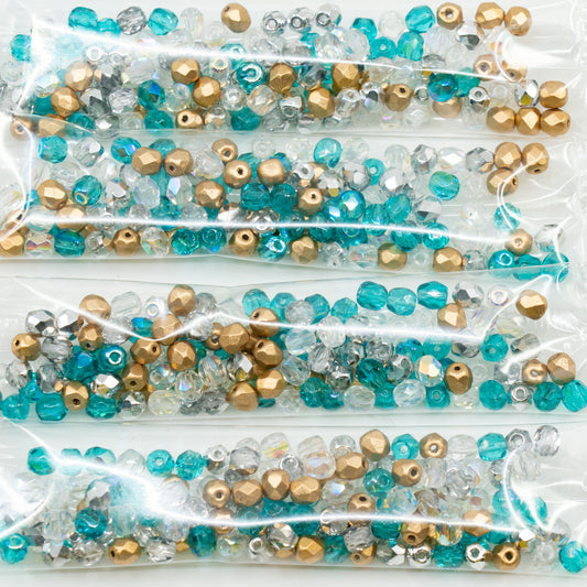 清仓 10克 切面圆形火抛光珠子，151-19001-04x04-blue-gold-mix，蓝金色混色（blue-gold-mix），玻璃，捷克共和国