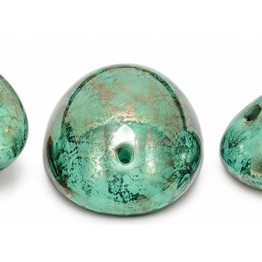 2-Hole Cab Beads, Opaque Green Terracotta Copper (53110-15435), Glass, Czech Republic