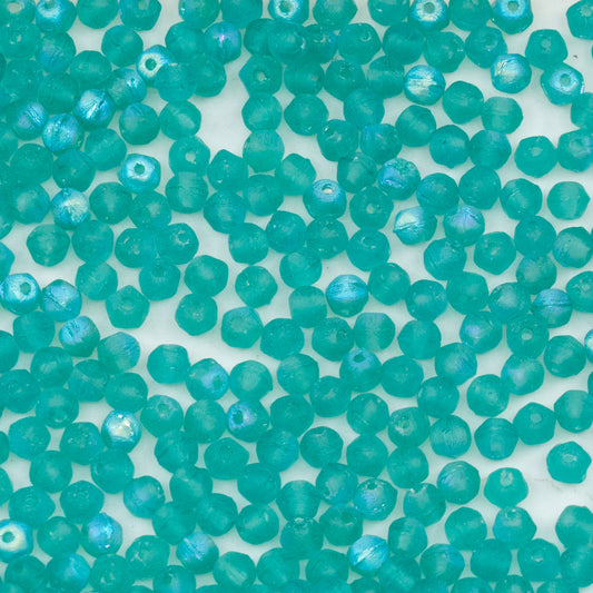 OUTLET 250g/50g English Cut Beads, 3.5 x 3.5 mm, Transparent Aqua Matte Ab (60220-84100-28701), Glass, Czech Republic