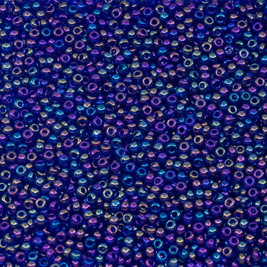 OUTLET 10 grams Preciosa Ornela Seed Beads, Round Hole, Loose, 10/0, dark sapphire, rainbow (31100), Glass, Czech Republic