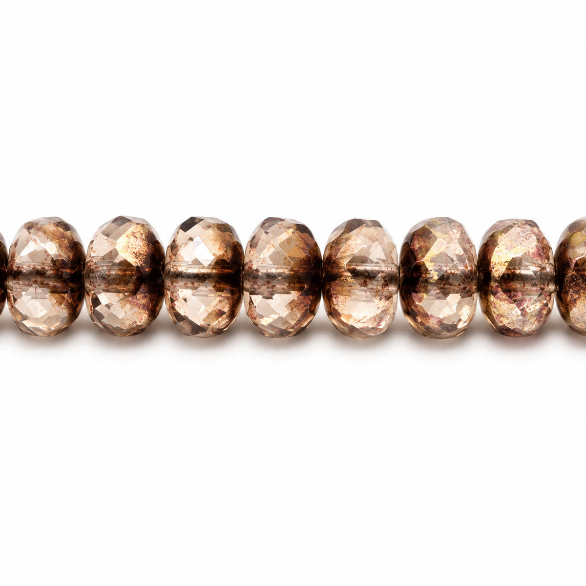 Special Cut Faceted Fire Polished Beads, Transparent Pink Crystal Bronze Capri (70120-22601), Glass, Czech Republic