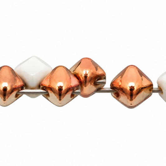 Silky 2-Hole Square Beads, Chalk White Rose Gold Capri (03000-27101), Glass, Czech Republic