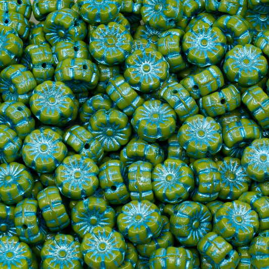 OUTLET 250克/50克夏威夷花珠，8 x 8毫米，绿蓝内衬（53420-54323），玻璃，捷克共和国