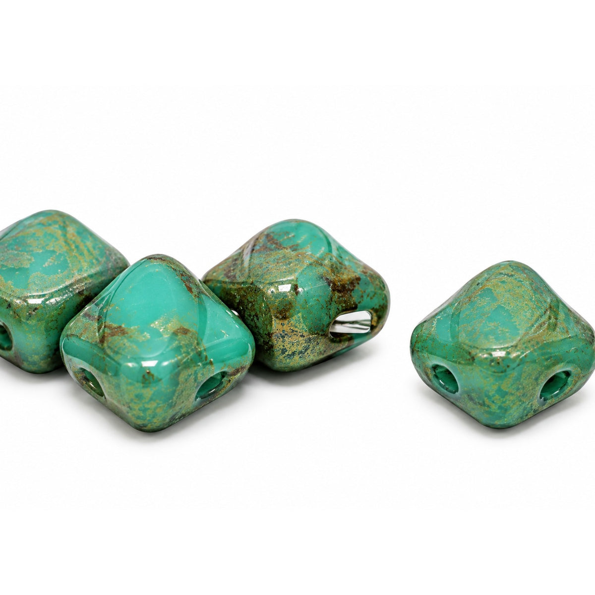 Silky 2-Hole Square Beads, Turquoise Terracotta Red (63130-15495), Glass, Czech Republic