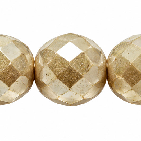 Faceted Round Fire Polished Beads, Chalk White Hematite (03000-14400), Glass, Czech Republic