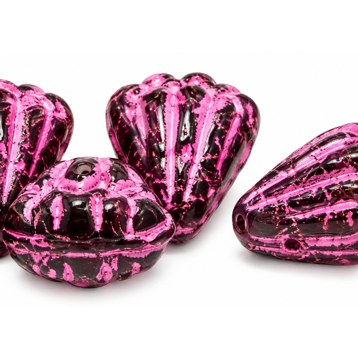Flower Beads, Black Pink Lined (23980-46470), Glass, Czech Republic