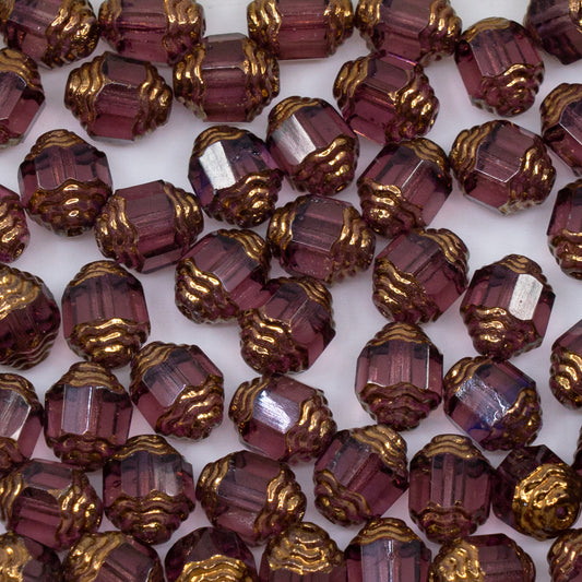 OUTLET 10 grams Special Cut Faceted Fire Polished Beads, 10 x 8 mm, Transparent Light Amethyst Bronze (20040-14415), Glass, Czech Republic
