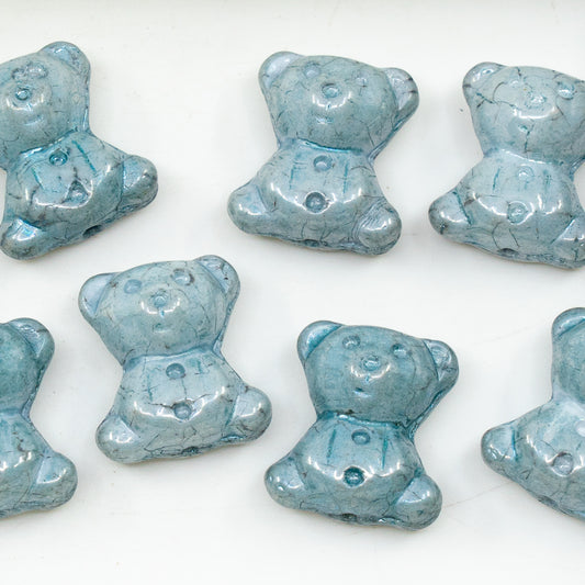 特价 10 克可爱小熊珠，20 x 9 毫米，白色光泽蓝色全涂层 (02010-14464)，玻璃，捷克共和国
