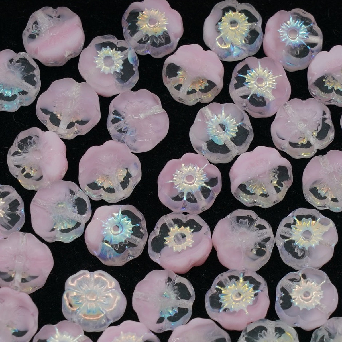 OUTLET 250g/50g Table Cut Hawaii Flower Beads, 8 x 8 mm, Opaque Pink Ab (76028-28701), Glass, Czech Republic