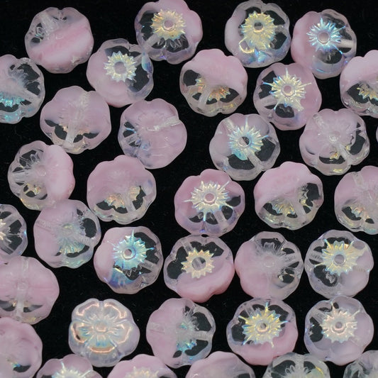 OUTLET 250g/50g Table Cut Hawaii Flower Beads, 8 x 8 mm, Opaque Pink Ab (76028-28701), Glass, Czech Republic