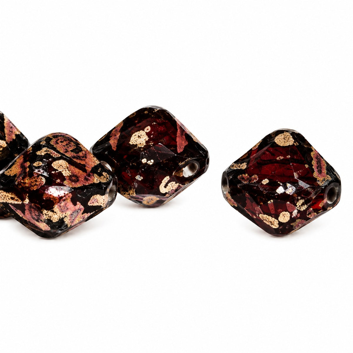 Silky 2-Hole Square Beads, Transparent Red Picasso (90100-43400), Glass, Czech Republic