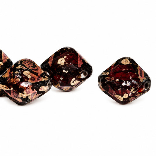 Silky 2-Hole Square Beads, Transparent Red Picasso (90100-43400), Glass, Czech Republic