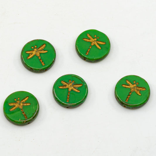 アウトレット 10グラム テーブルカット トンボビーズ、17 x 17 mm、Opaue グリーン ゴールドライニング (OPAUE-GREEN-54202)、ガラス、チェコ共和国