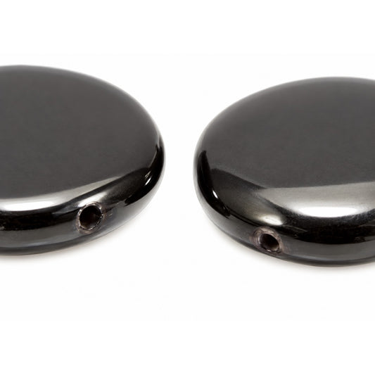 2-Hole Coin Beads, Black (23980), Glass, Czech Republic