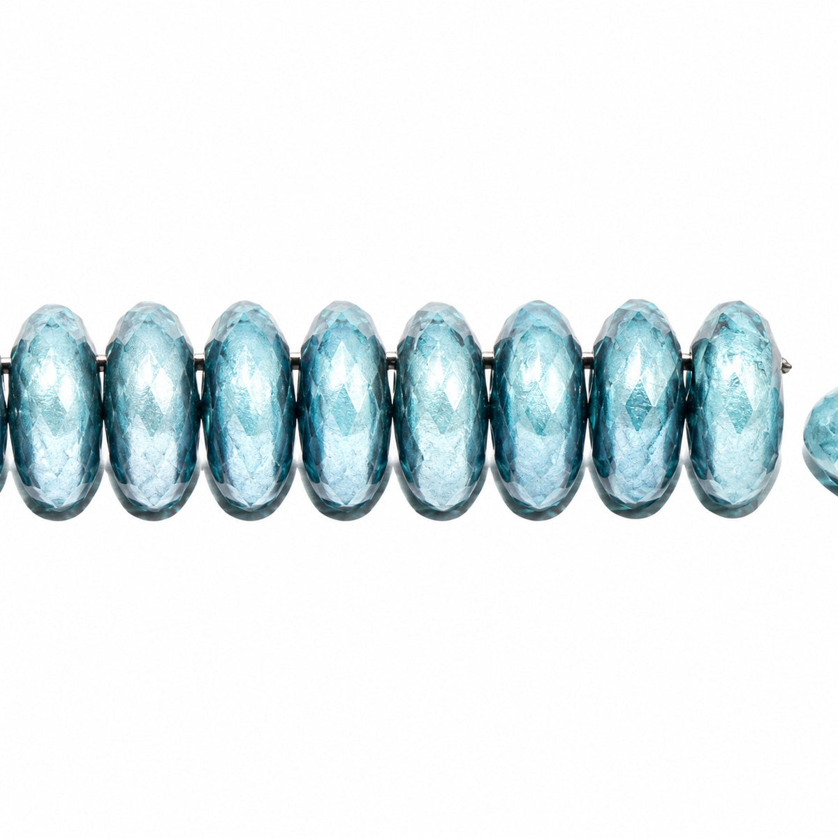 Lentil Round Beads, White Luster Blue Full Coated (02010-14464), Glass, Czech Republic