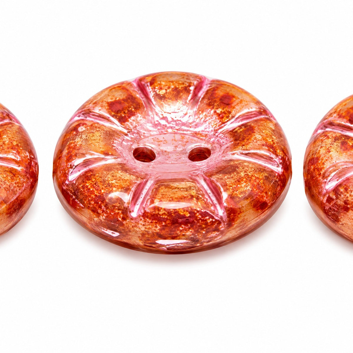 Button Pressed 2-Hole Beads, Opaque Pink 96829 (73010-96829), Glass, Czech Republic