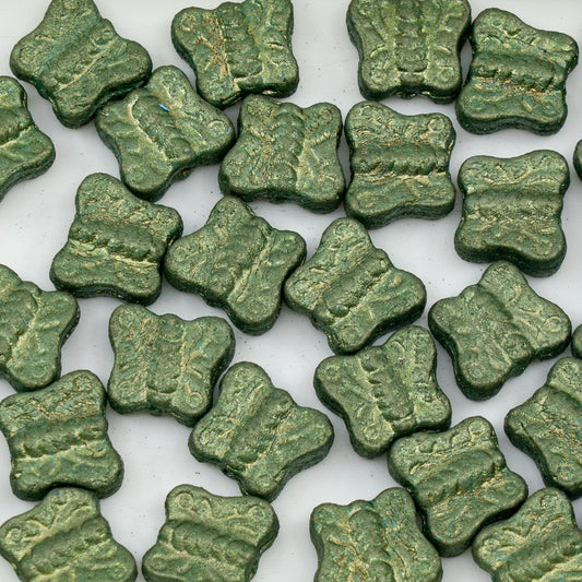 OUTLET 250g/50g Pressed Beads Butterflies, 12 x 12 mm, Matte Green (02010-51559), Glass, Czech Republic