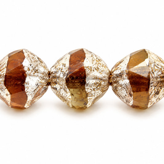 Special Cut Faceted Fire Polished Beads. Smashed, X3049 Antique Silver Patina (x3049-81002), Glass, Czech Republic