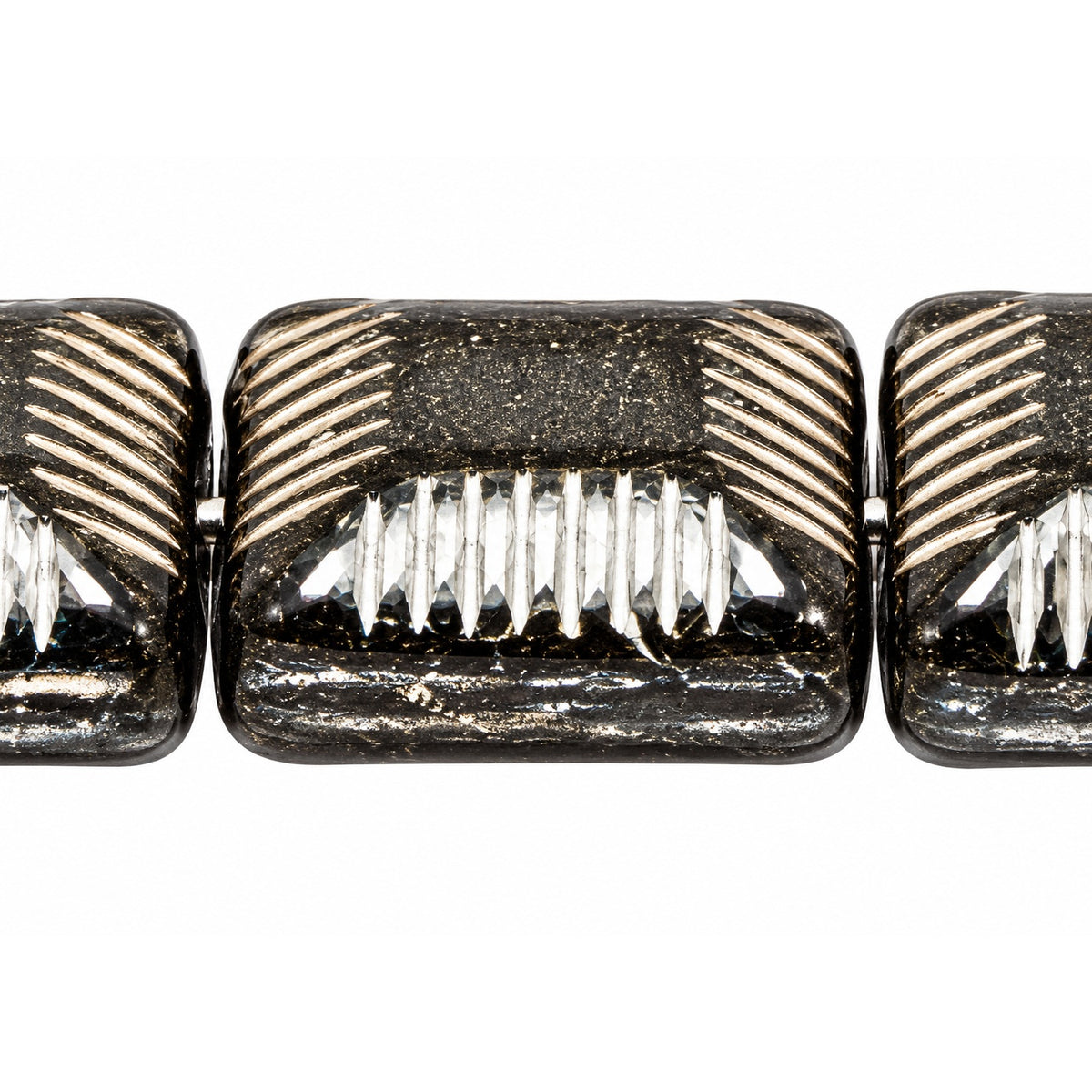 Ribbed Pillow Beads, Black Copper Lined (23980-54324), Glass, Czech Republic