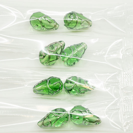 OUTLET 5 grams Lampwork Teardrop Beads, 19 x 11 mm, D0712 Green Steel (D0712-50001-STEEL), Glass, Czech Republic