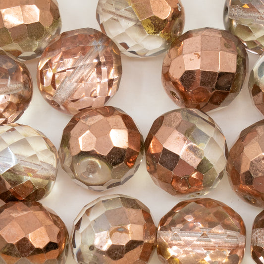 アウトレット 10グラム ファセットラウンドファイアポリッシュビーズ、16 x 16 mm、クリスタルローズゴールドカプリ（00030-27101）、ガラス、チェコ共和国
