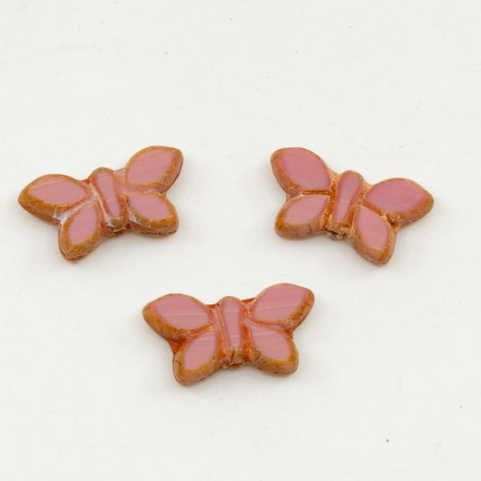 奥特莱斯 5克 台面切割蝴蝶珠，20 x 12 毫米，粉红石灰华 (76030-86800)，玻璃，捷克共和国