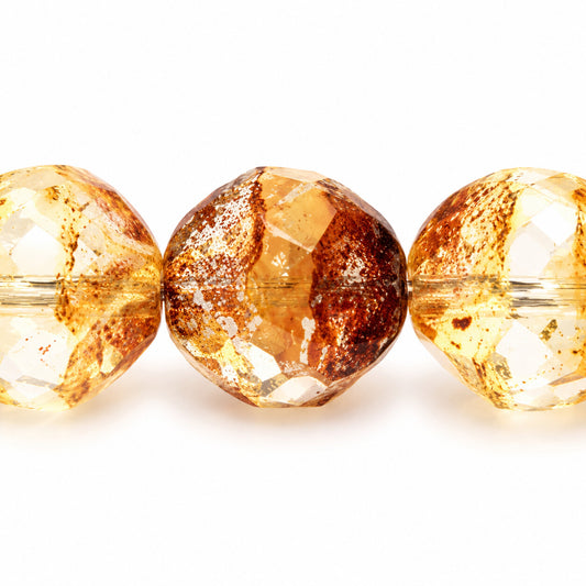Special Cut Faceted Fire Polished Beads. Smashed, T1023 Stain Strong (t1023-86805), Glass, Czech Republic