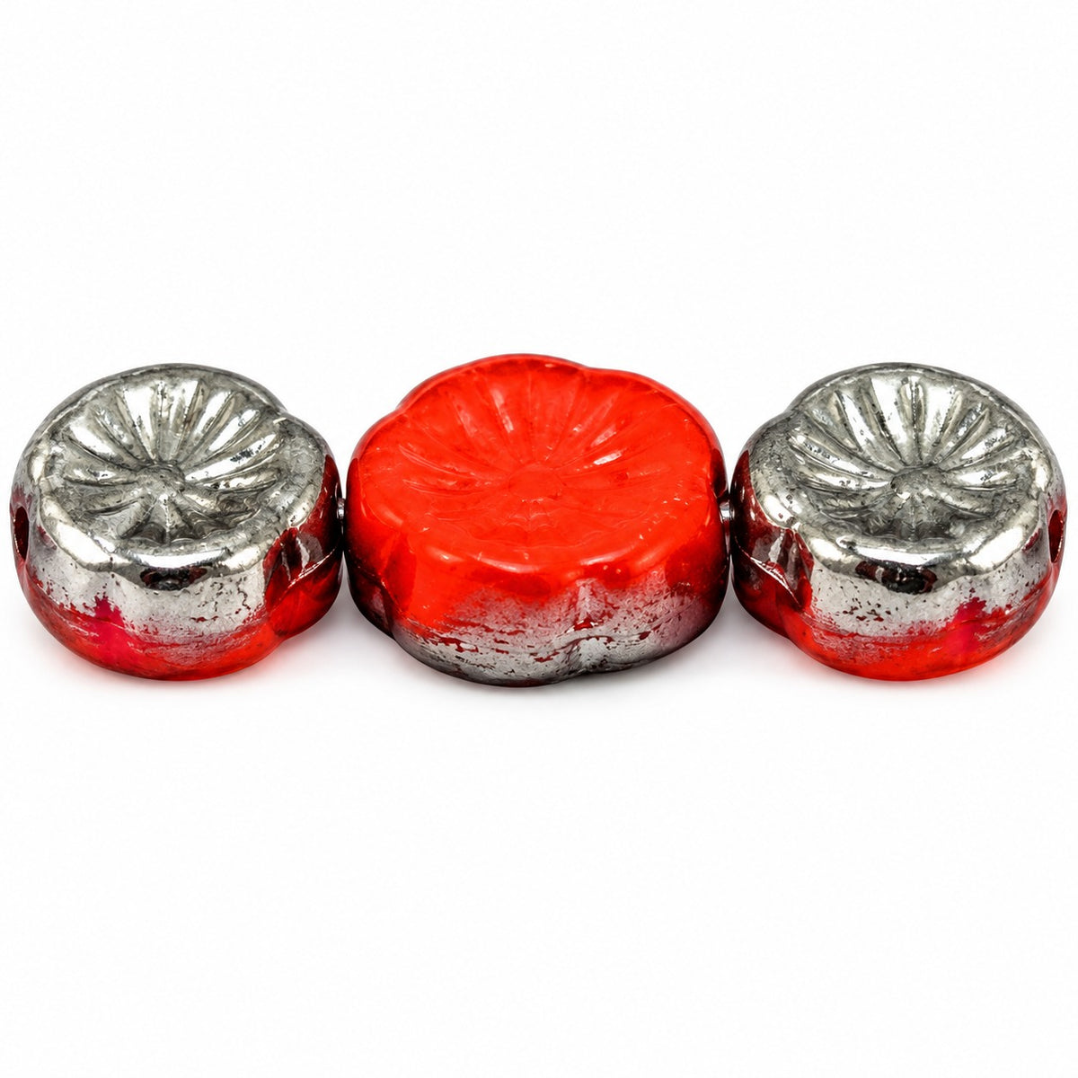 Hawaii Pressed Beads, Deep Orange  Chrom (93140-27401), Glass, Czech Republic